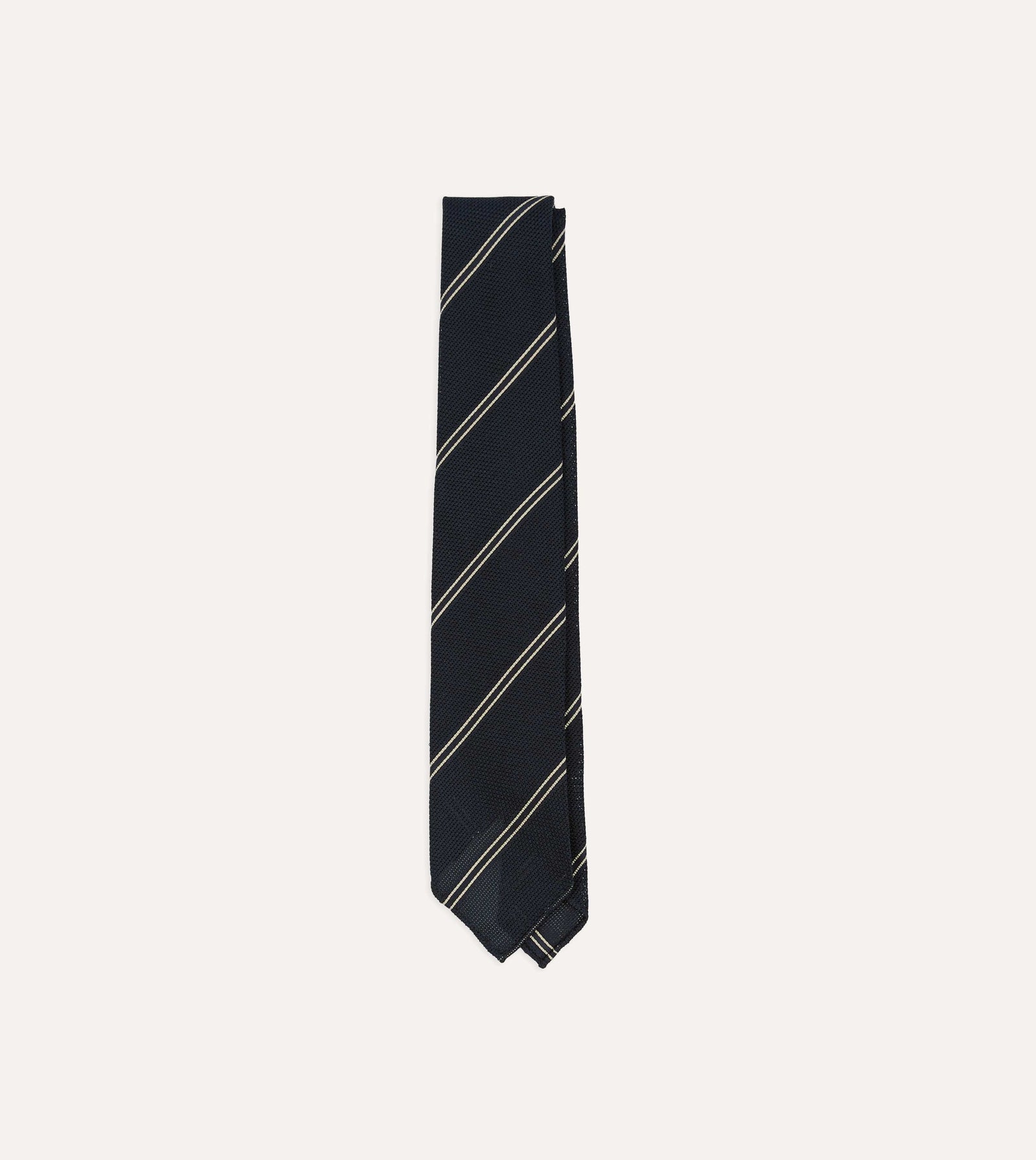 And Ecru Bar Stripe Hand Rolled Silk Grenadine Tie