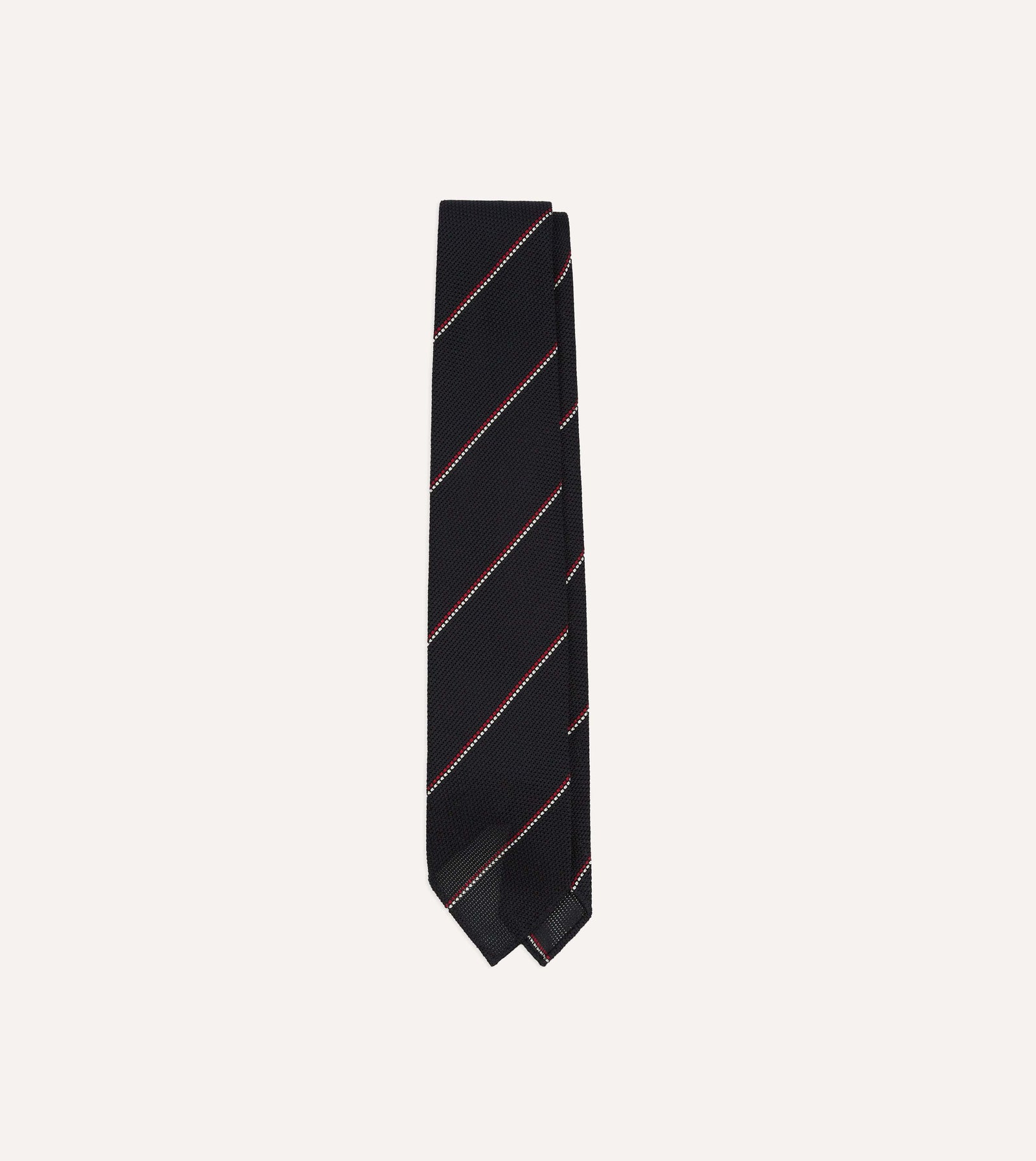 And Red Double Stripe Hand Rolled Silk Grenadine Tie