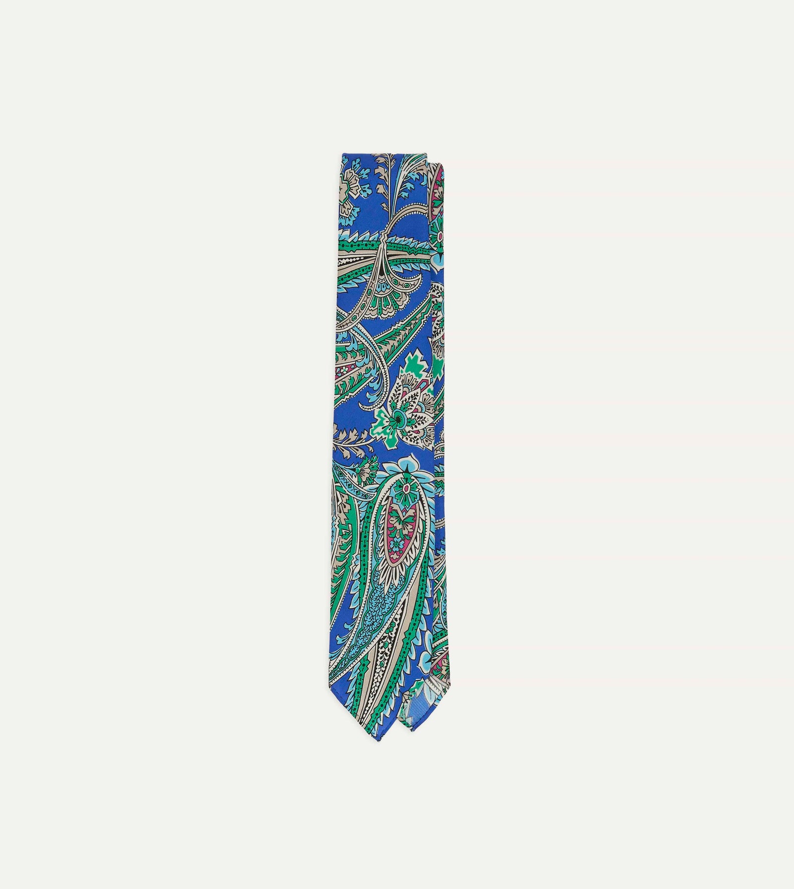 Blue Nouveau Leaves Shantung Silk Hand-Rolled Tie