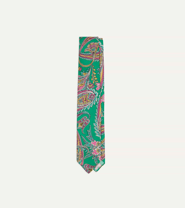 Green Nouveau Leaves Shantung Silk Hand-Rolled Tie