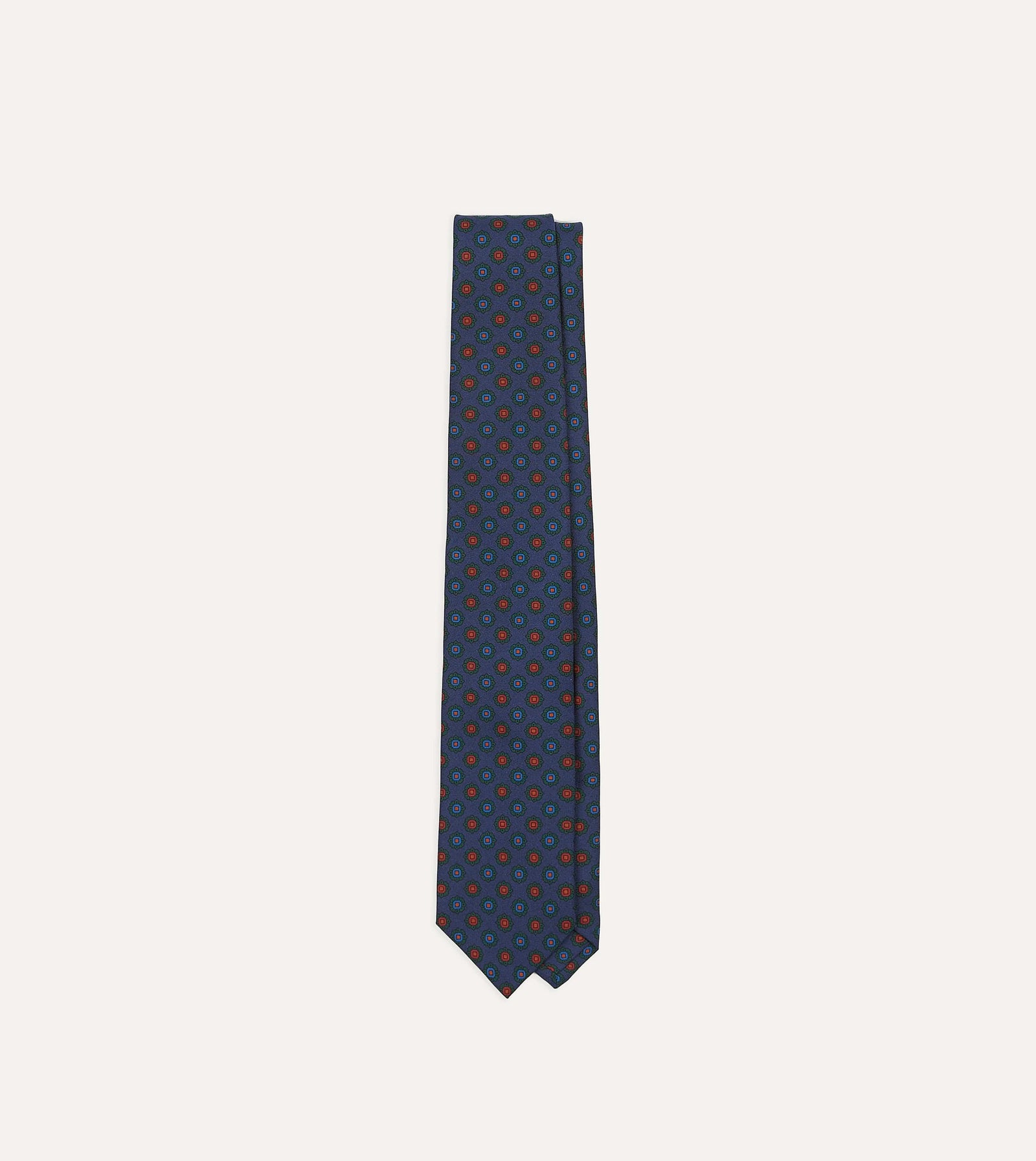 Flower Medallion Print Silk Twill Self Tipped Tie