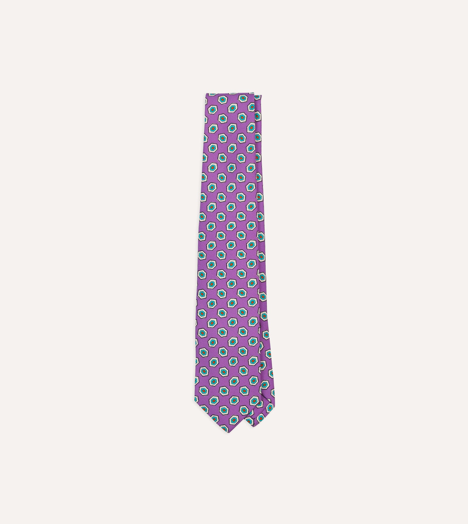 Lilac Hexagon Tile Print Silk Self Tipped Tie