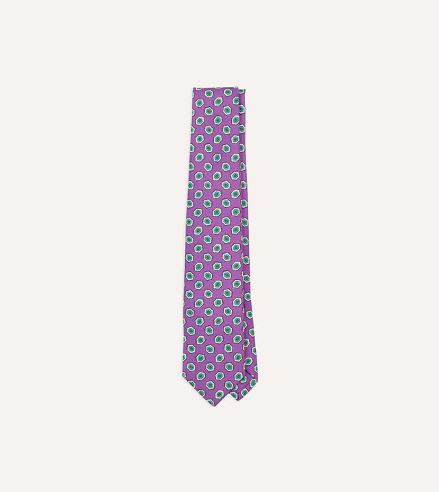 Lilac Hexagon Tile Print Silk Self Tipped Tie
