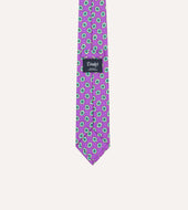 Lilac Hexagon Tile Print Silk Self Tipped Tie