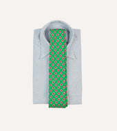 Green Hexagon Tile Print Silk Self Tipped Tie