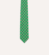 Green Hexagon Tile Print Silk Self Tipped Tie