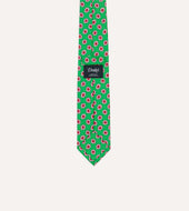 Green Hexagon Tile Print Silk Self Tipped Tie