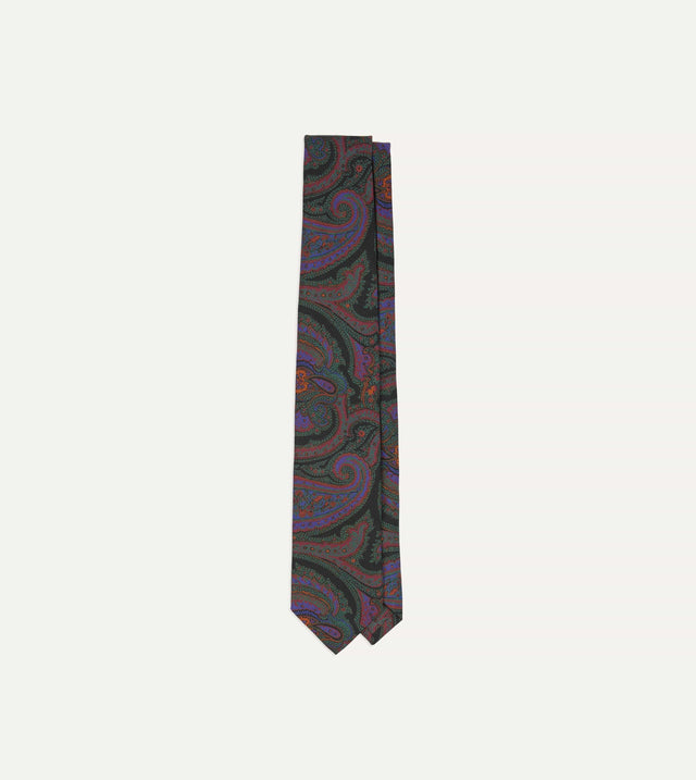 Green Acanthus Print Silk Self Tipped Tie