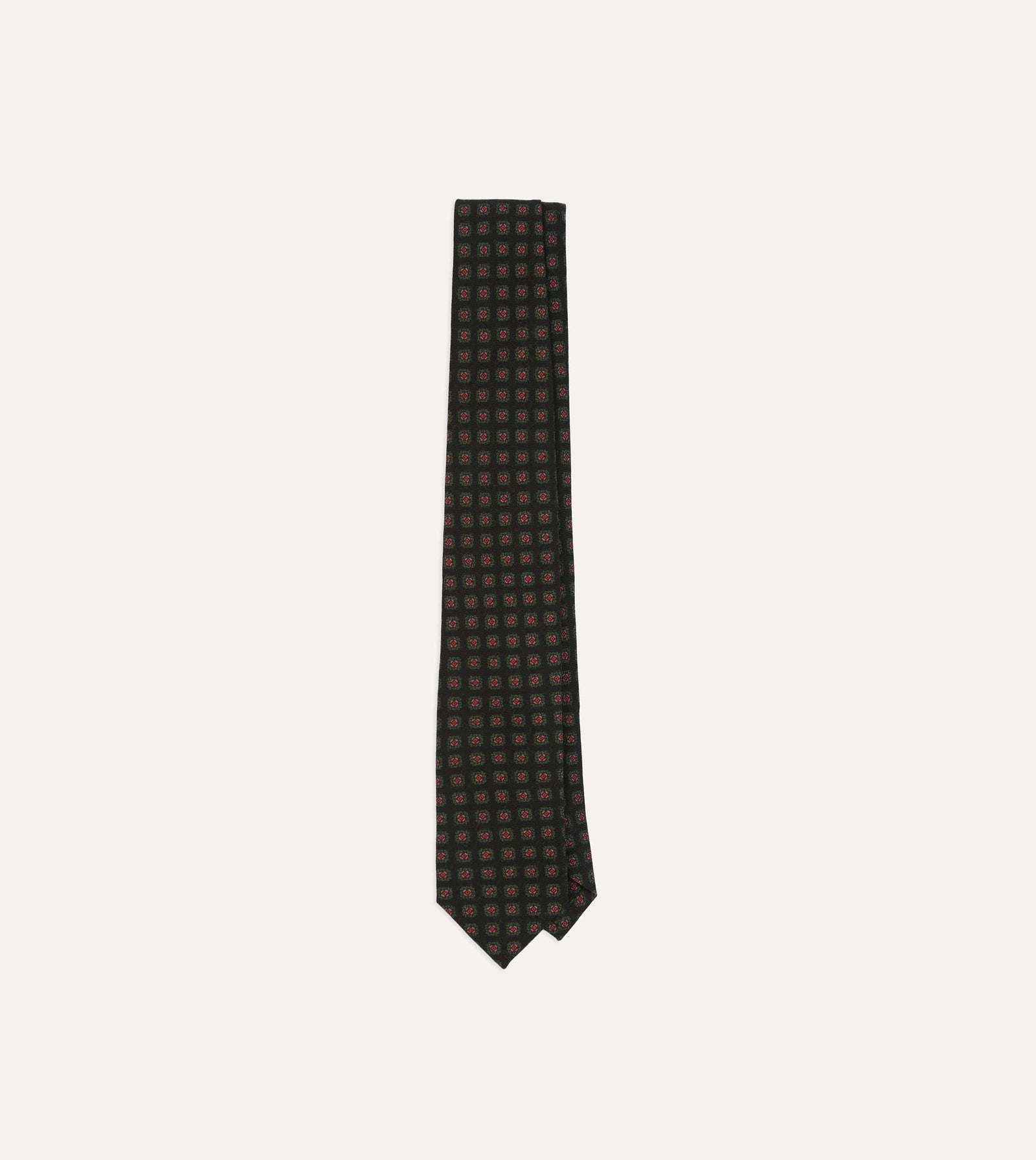 Green And Red Diamond Print Check Self Tipped Wool Tie