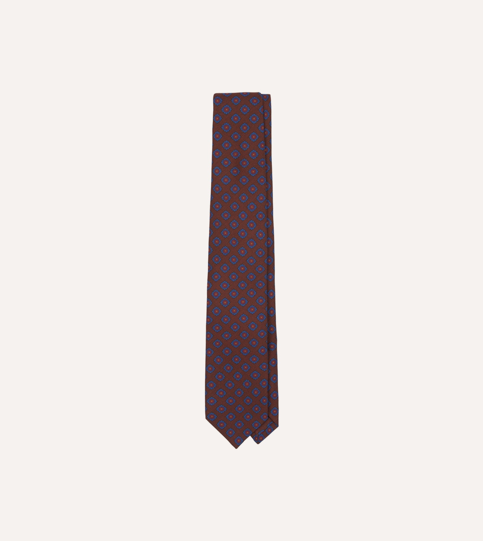 Square Flower Medallion Print Silk Self Tipped Tie