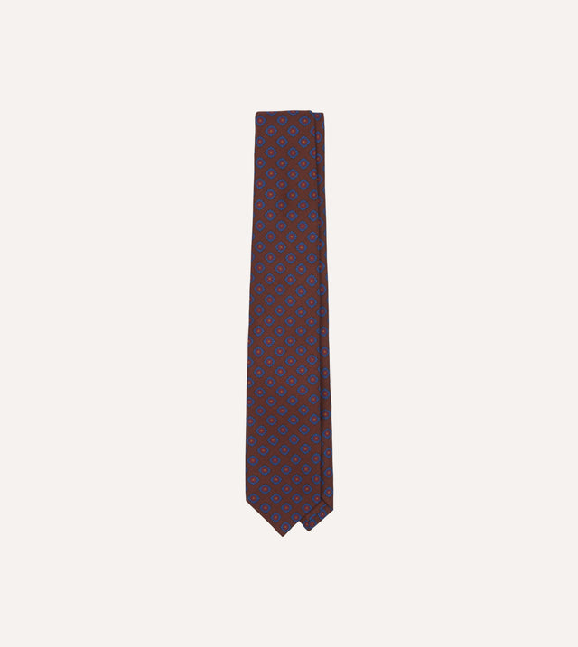 Square Flower Medallion Print Silk Self Tipped Tie