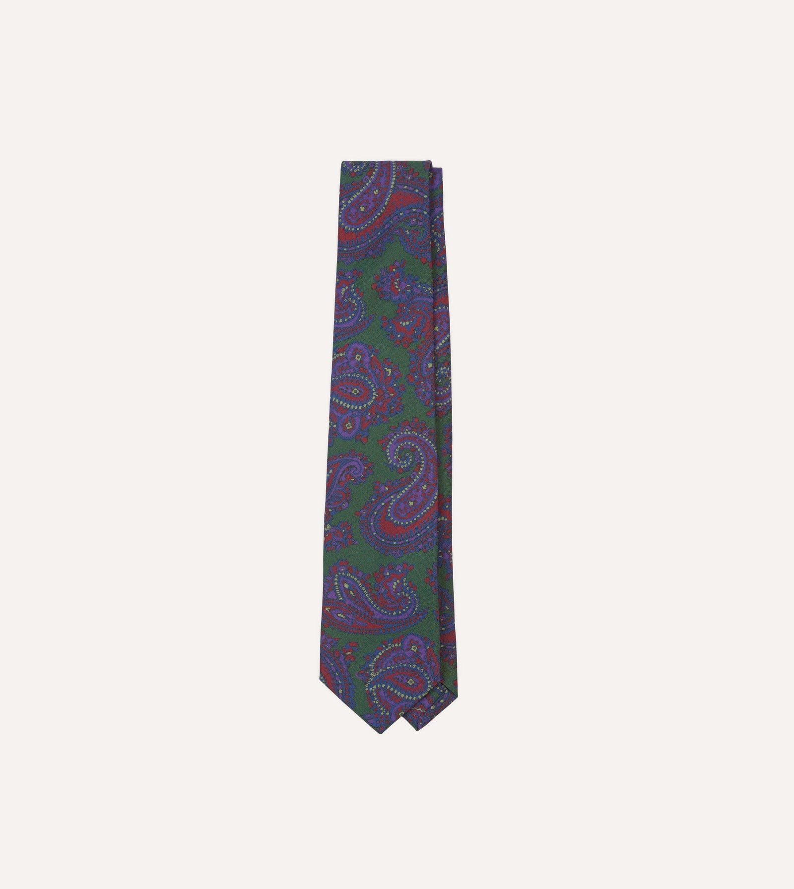 Green Large Paisley Print Madder Silk Self Tipped Tie