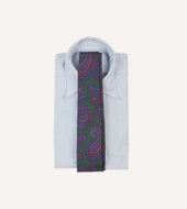 Green Large Paisley Print Madder Silk Self Tipped Tie