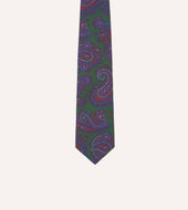 Green Large Paisley Print Madder Silk Self Tipped Tie