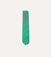 Green Jumbled Tile Print Silk Self Tipped Tie