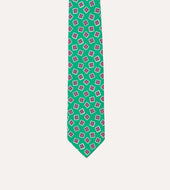 Green Jumbled Tile Print Silk Self Tipped Tie