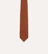Red And Yellow Tile Print Silk Self Tipped Tie