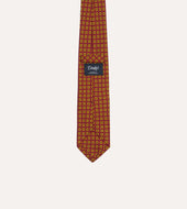 Red And Yellow Tile Print Silk Self Tipped Tie