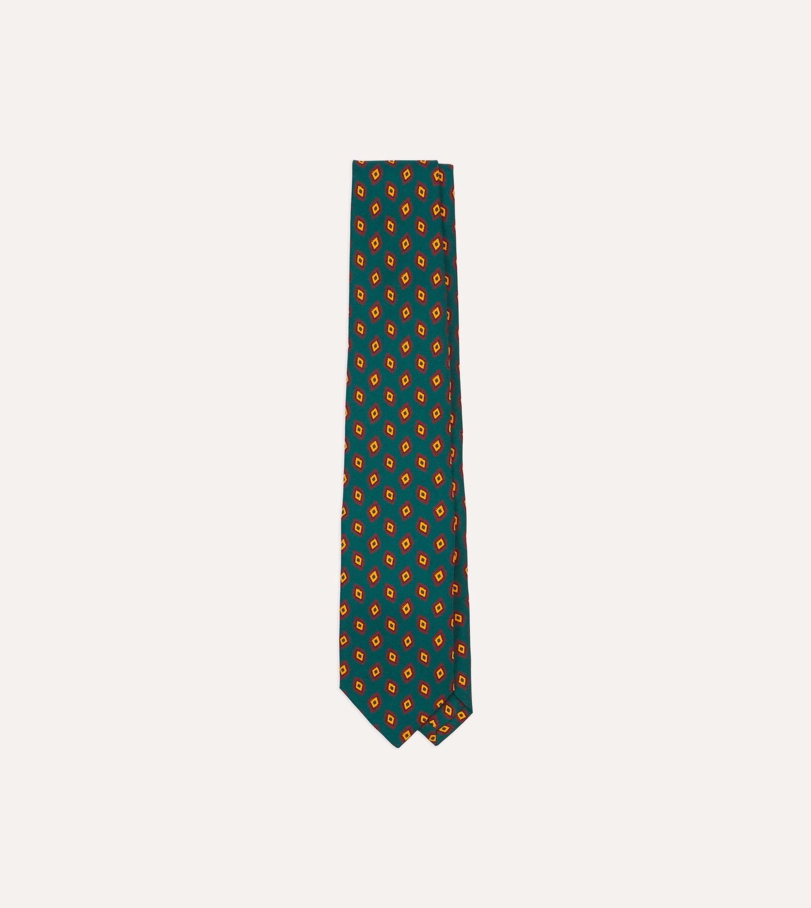 Green And Yellow Diamond Tile Print Silk Self Tipped Tie