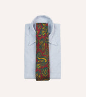 Red And Green Ornate Paisley Print Silk Self Tipped Tie