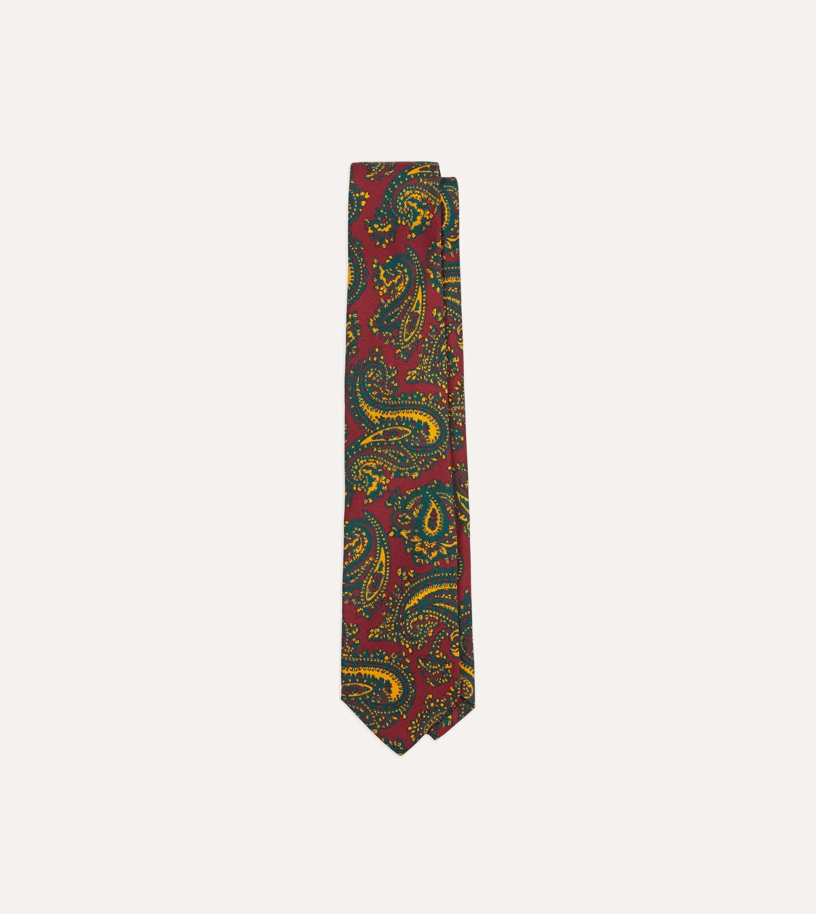Red And Green Ornate Paisley Print Silk Self Tipped Tie