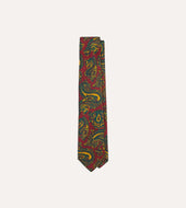 Red and Green Ornate Paisley Print Silk Self Tipped Tie
