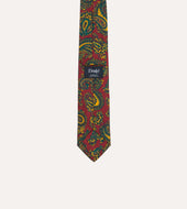 Red And Green Ornate Paisley Print Silk Self Tipped Tie