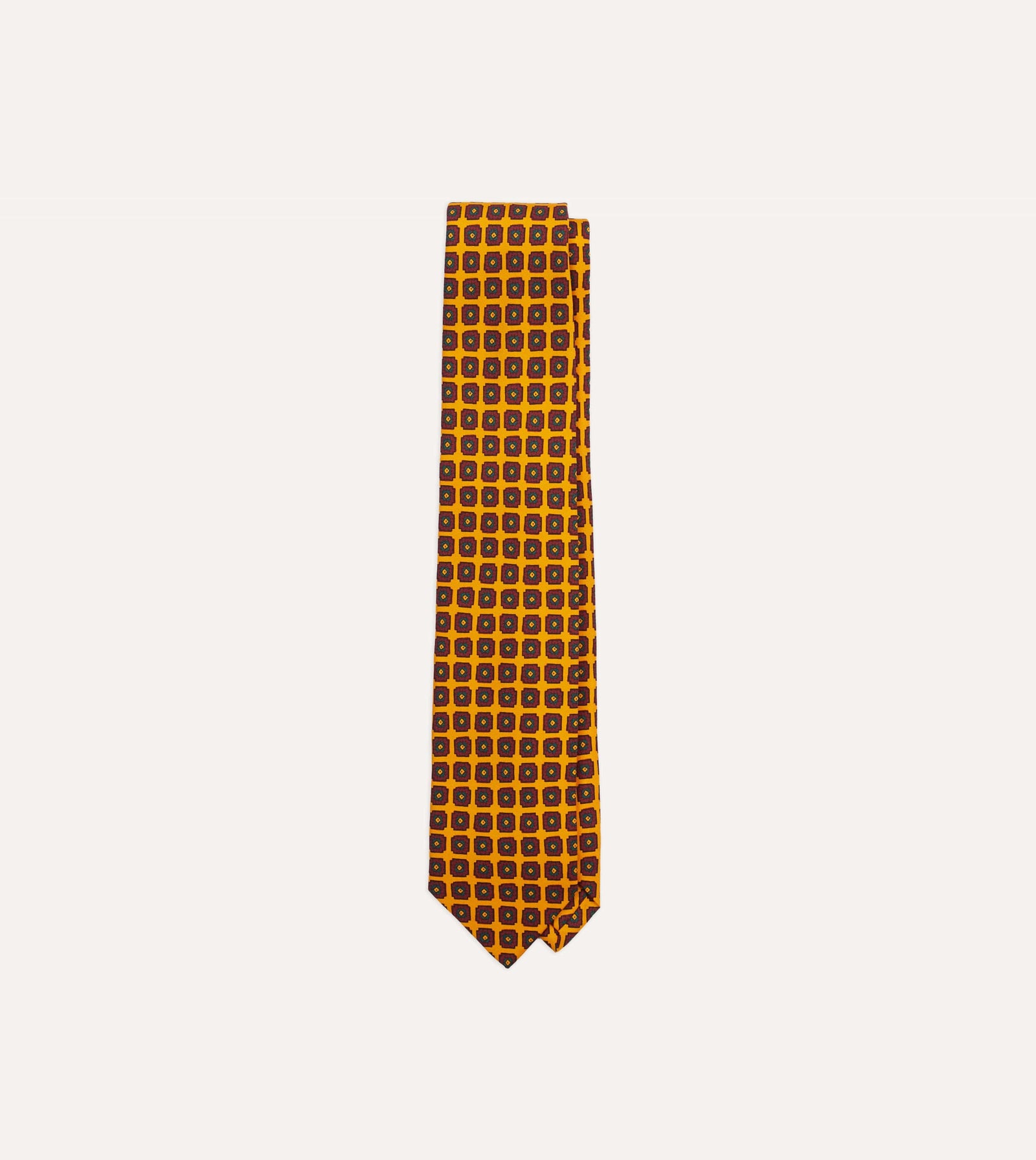 Geometric Flower Print Silk Self Tipped Tie