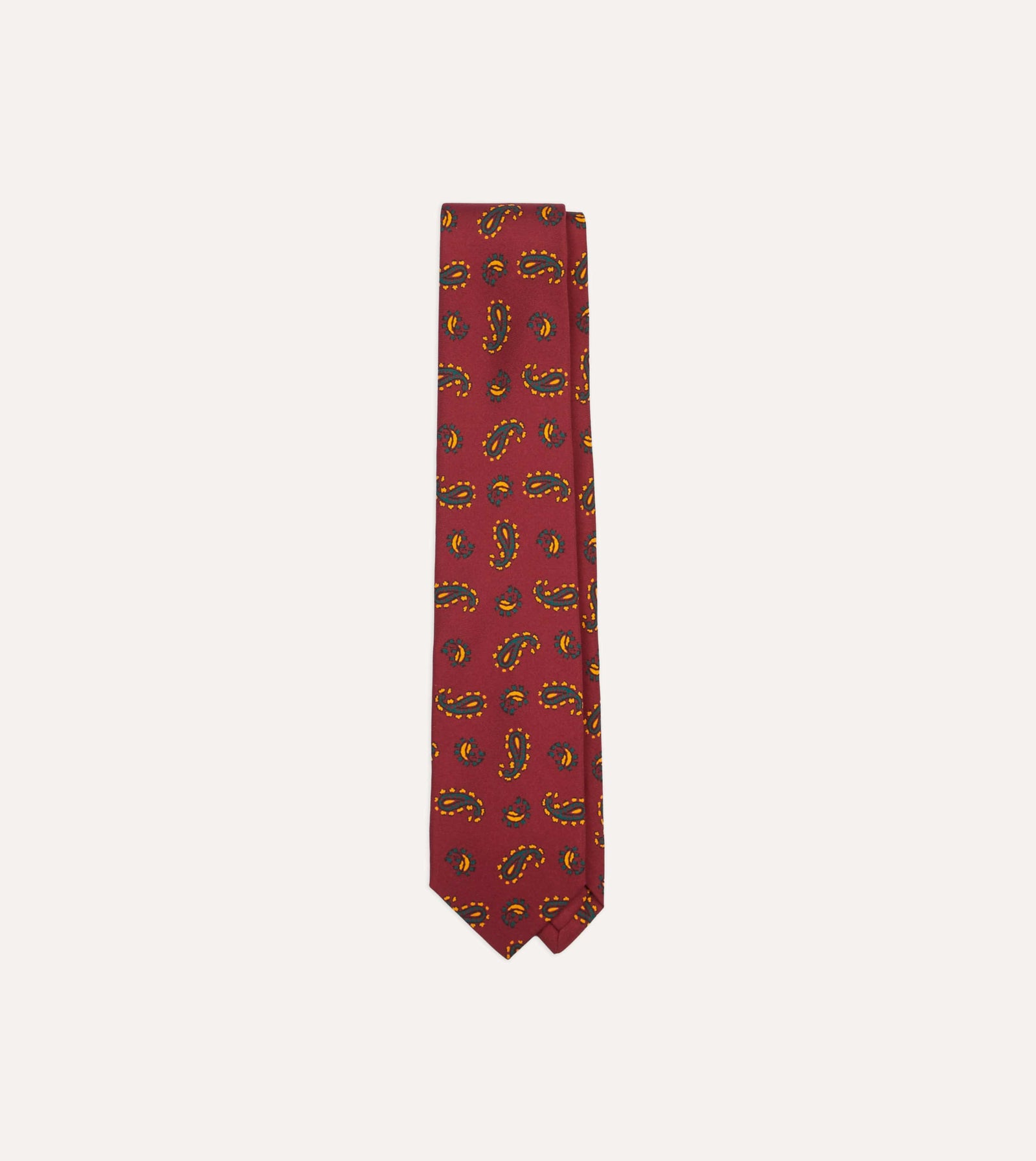 Red Paisley Print Silk Self Tipped Tie