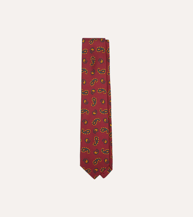 Red Paisley Print Silk Self Tipped Tie
