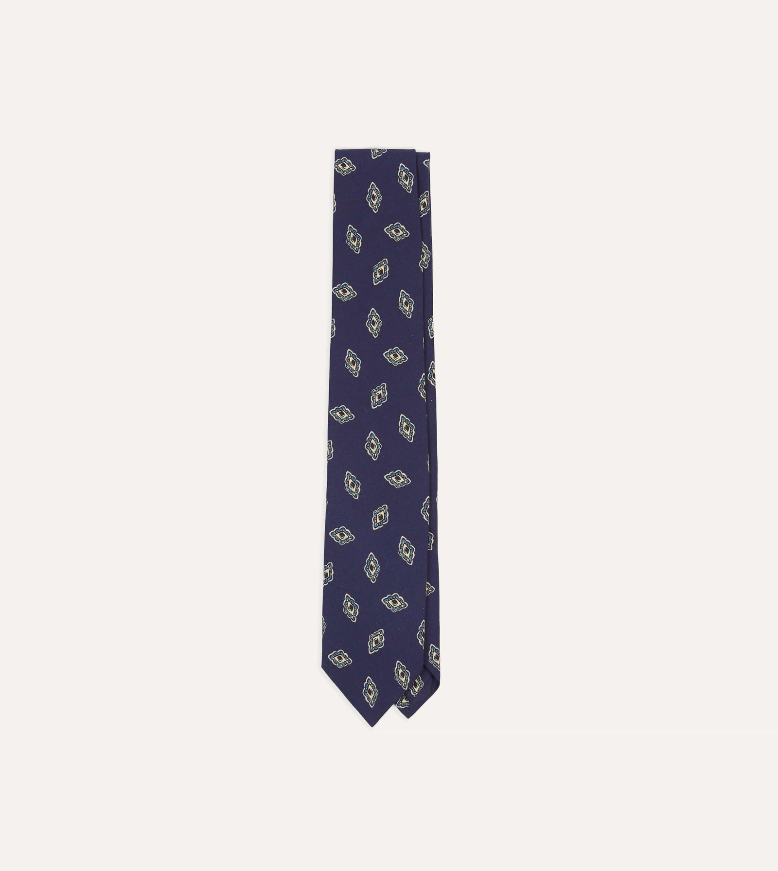 Diamond Flower Print Silk Self Tipped Tie