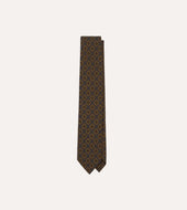 Navy Square Flower Medallion Print Wool-Silk Self Tipped Tie
