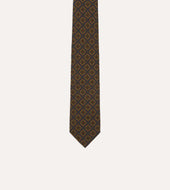 Square Flower Medallion Print Wool Silk Self Tipped Tie