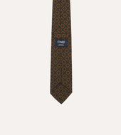 Square Flower Medallion Print Wool Silk Self Tipped Tie