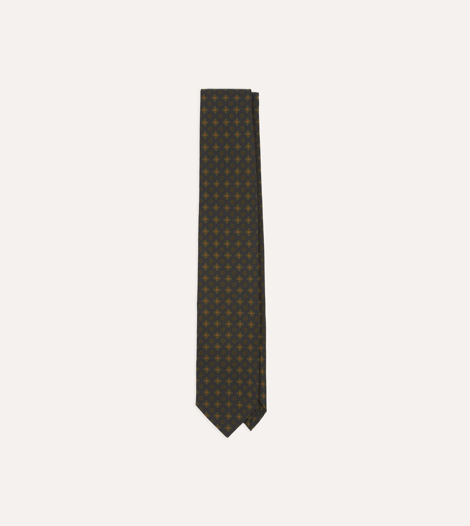 Square Floral Medallion Print Wool Silk Self Tipped Tie