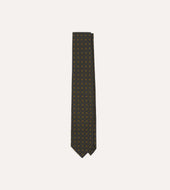Navy Square Floral Medallion Print Wool-Silk Self Tipped Tie