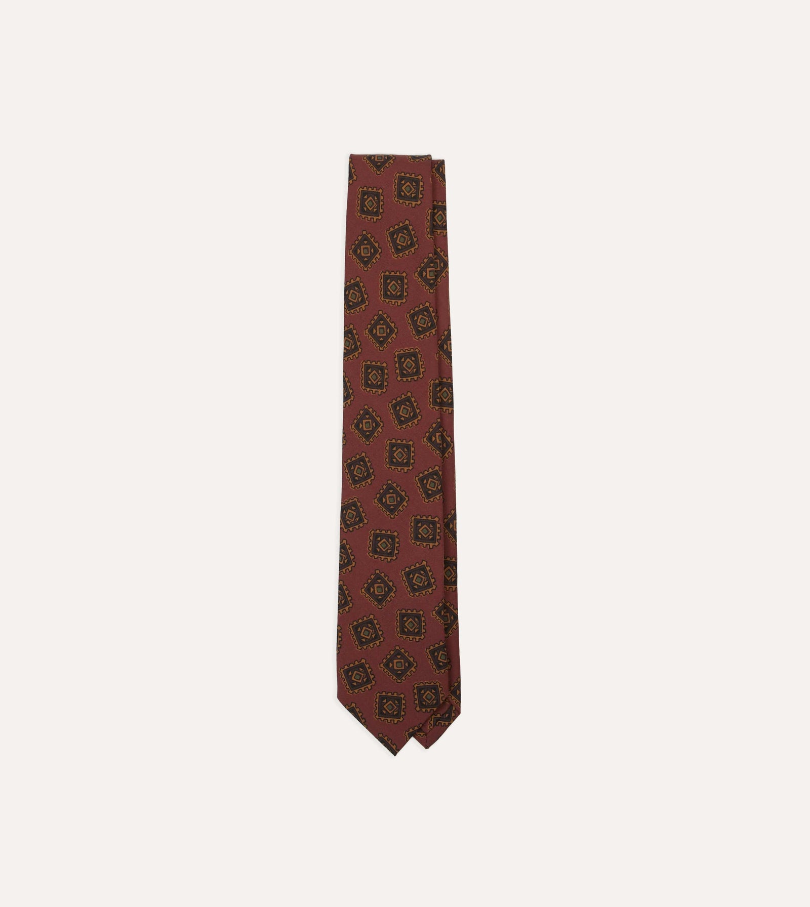 Jumbled Tile Print Wool Silk Self Tipped Tie