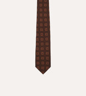 Square Flower Medallion Print Wool Silk Self Tipped Tie