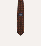Square Flower Medallion Print Wool Silk Self Tipped Tie