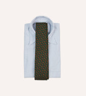 Green Floral Medallion Print Wool Silk Self Tipped Tie