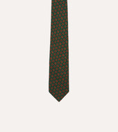 Green Floral Medallion Print Wool Silk Self Tipped Tie