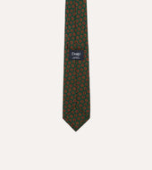 Green Floral Medallion Print Wool Silk Self Tipped Tie
