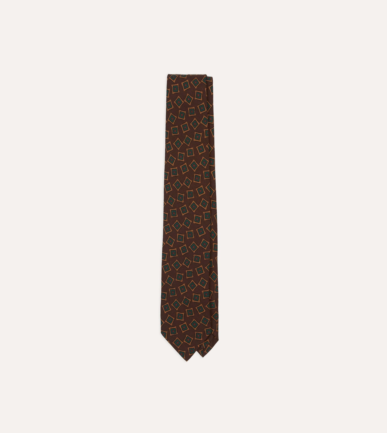 And Green Jumbled Medallion Print Silk Self Tipped Tie