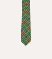 Green Tile Medallion Print Silk Self Tipped Tie