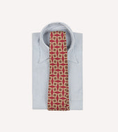 Red Jumbled Medallion Print Silk Self Tipped Tie