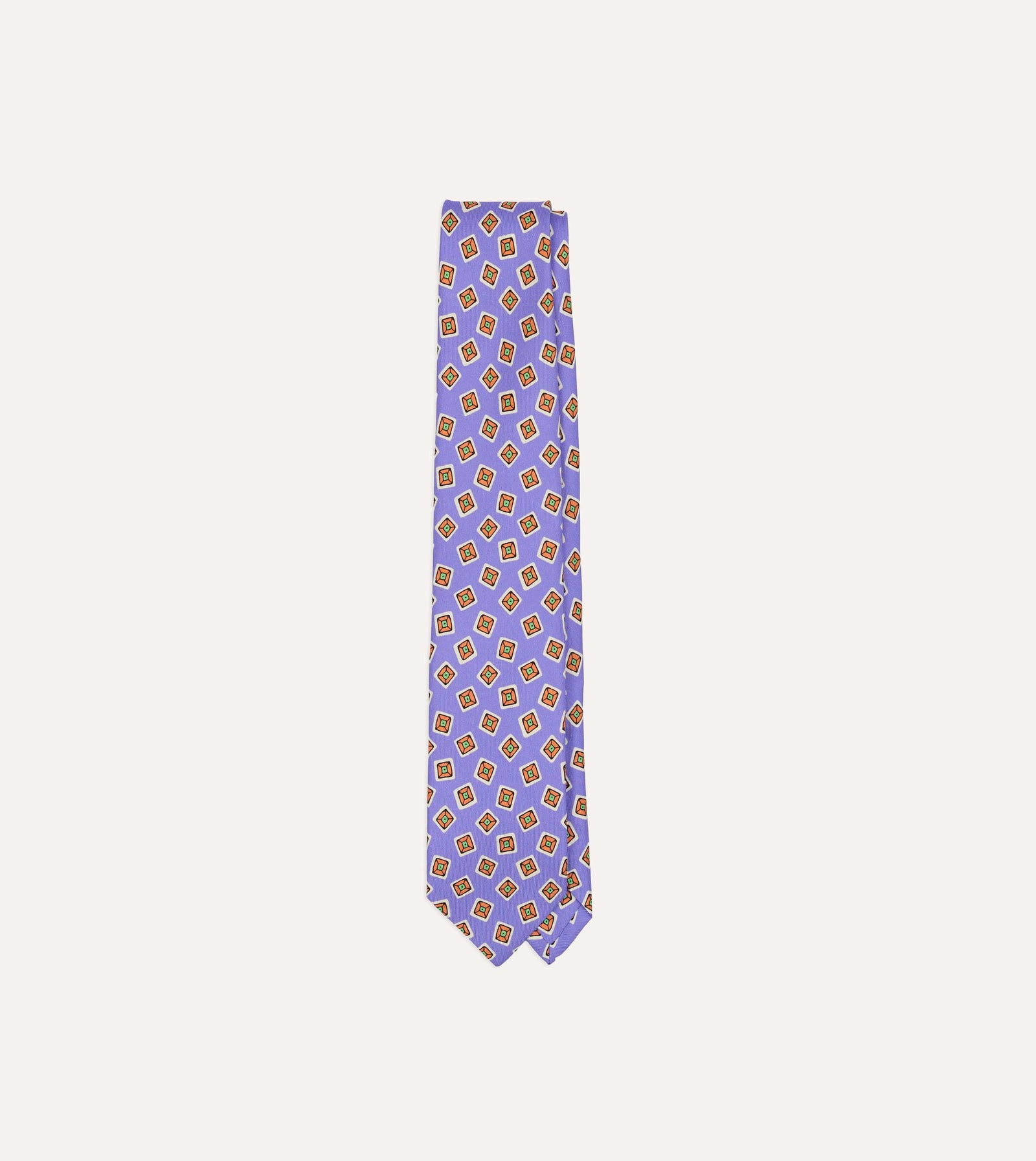 Purple Square Diamond Print Silk Self Tipped Tie