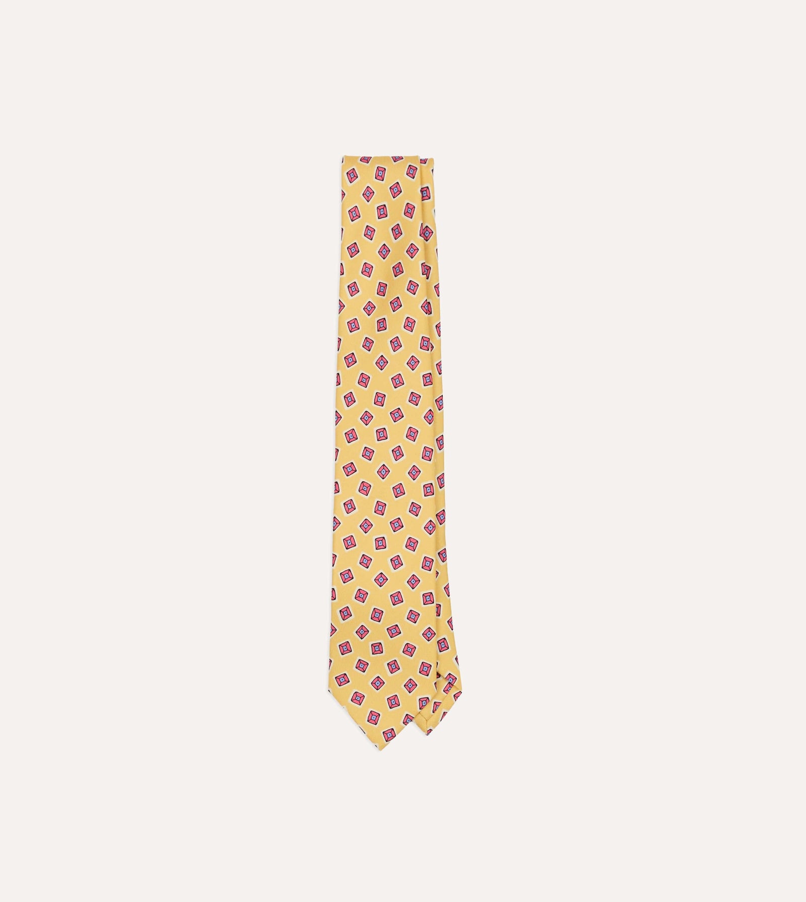 Gold Square Diamond Print Silk Self Tipped Tie