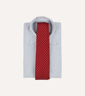 Red Dotted Circle Print Silk Self Tipped Tie