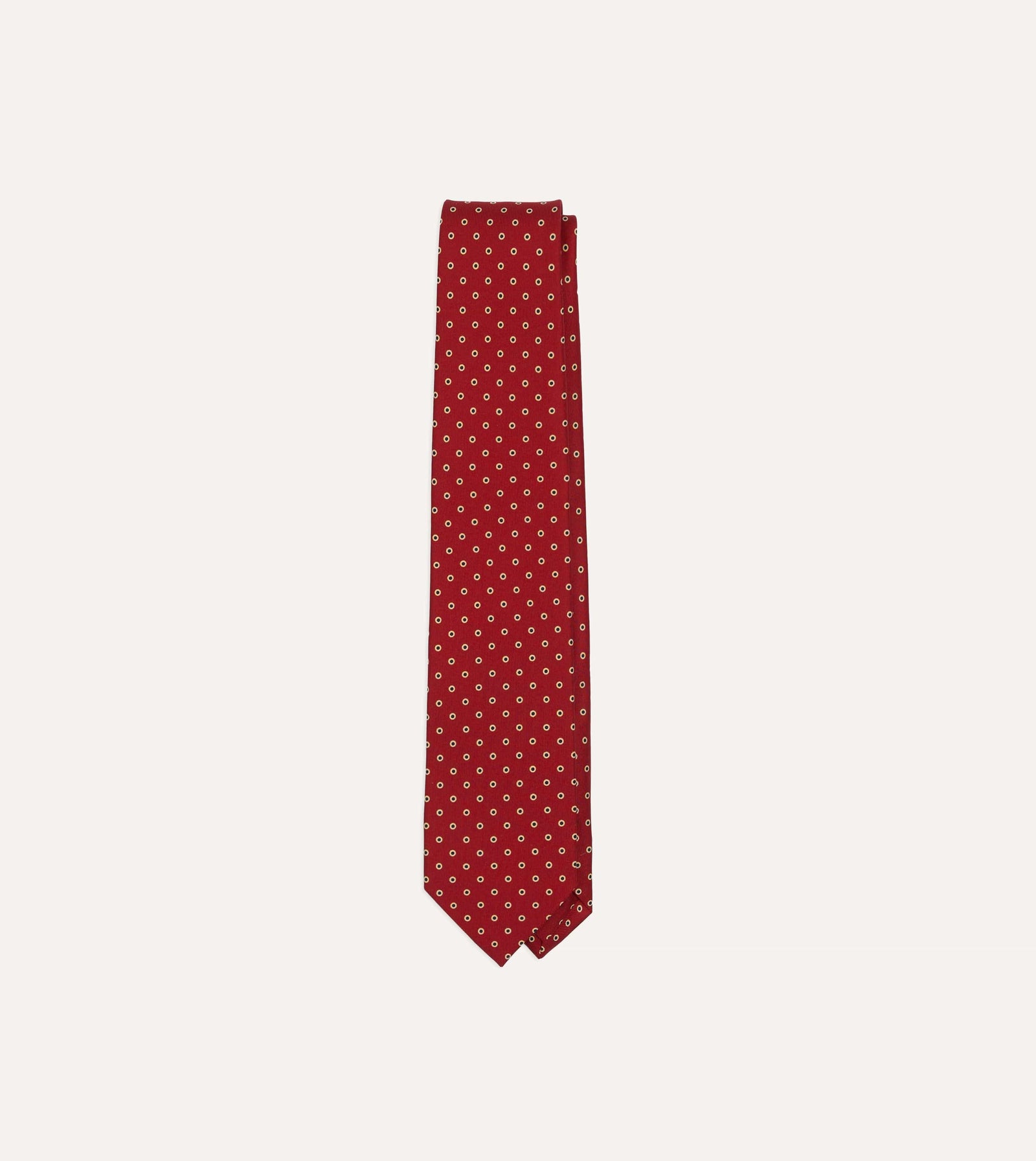 Red Dotted Circle Print Silk Self Tipped Tie
