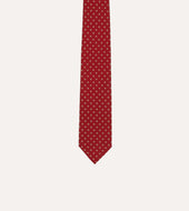 Red Dotted Circle Print Silk Self Tipped Tie